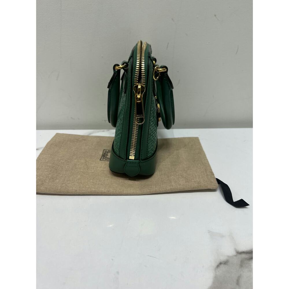 Gucci 640716 Green Woven Leather Mini Boston Bag with Gold Hardware - Picture 5 of 7